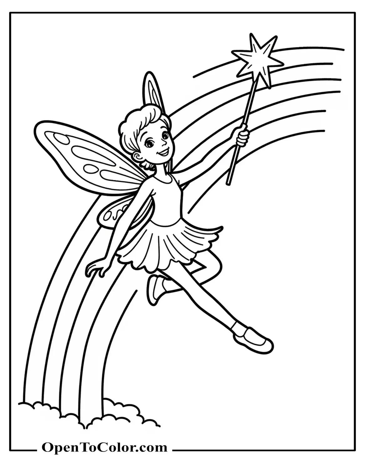 Rainbow Fairy Coloring Sheet Printable Painting A Rainbow Across The Sky With A Brush