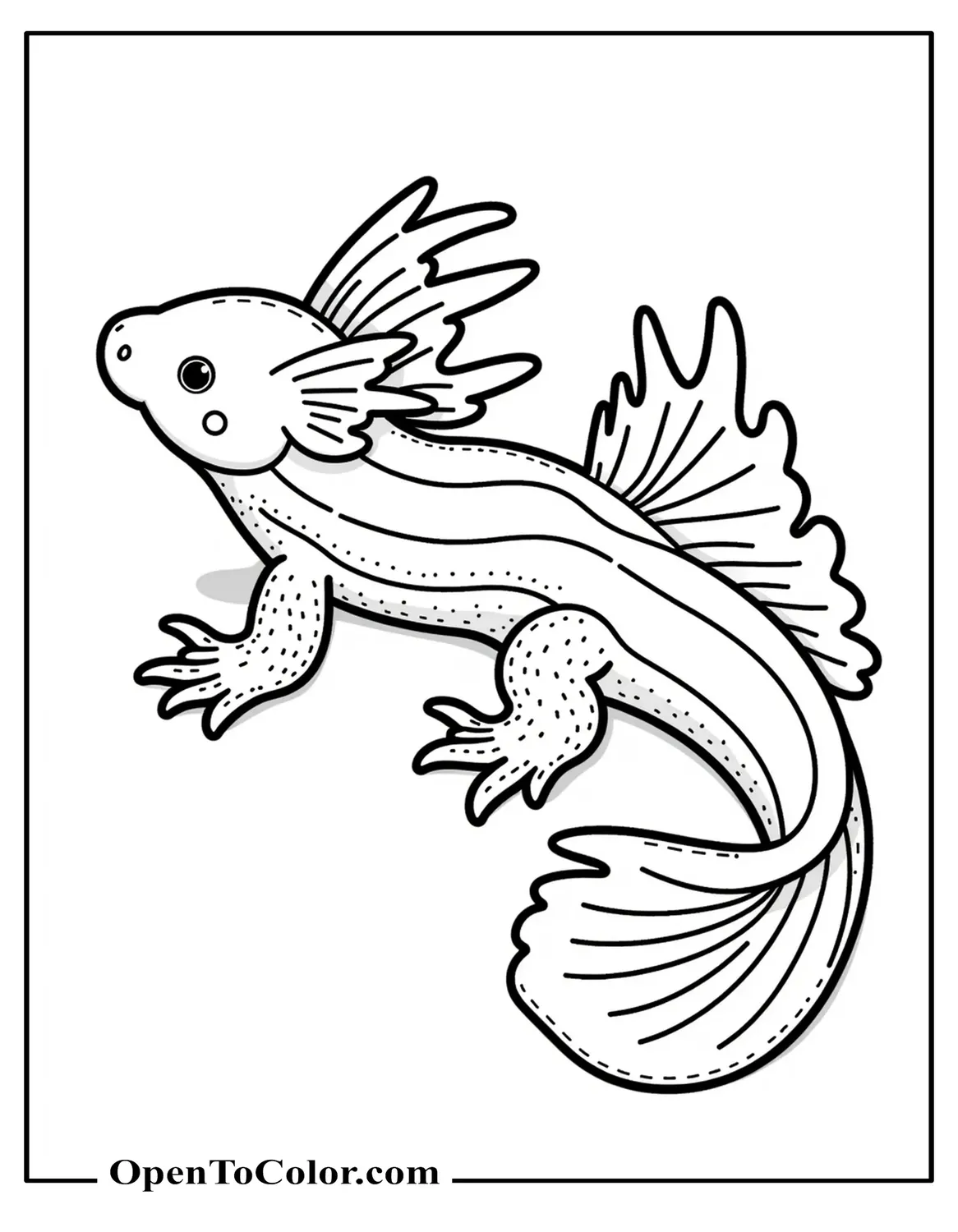 Free Realistic Axolotl Coloring Sheet With Textured Skin And Detailed Gills For Adults