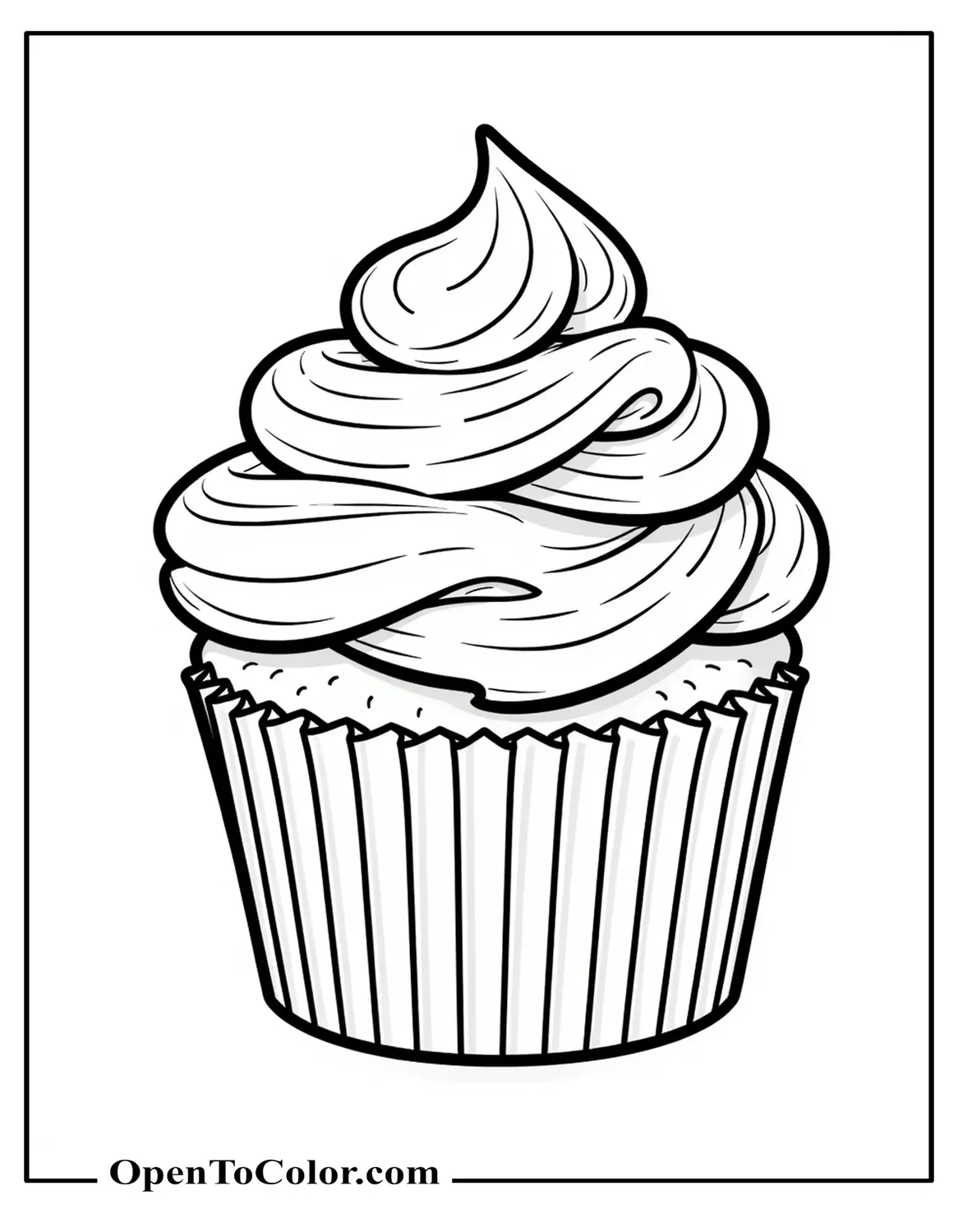 Realistic Cupcake Three-Quarter View Textured Frosting Peaks Coloring Page Printable