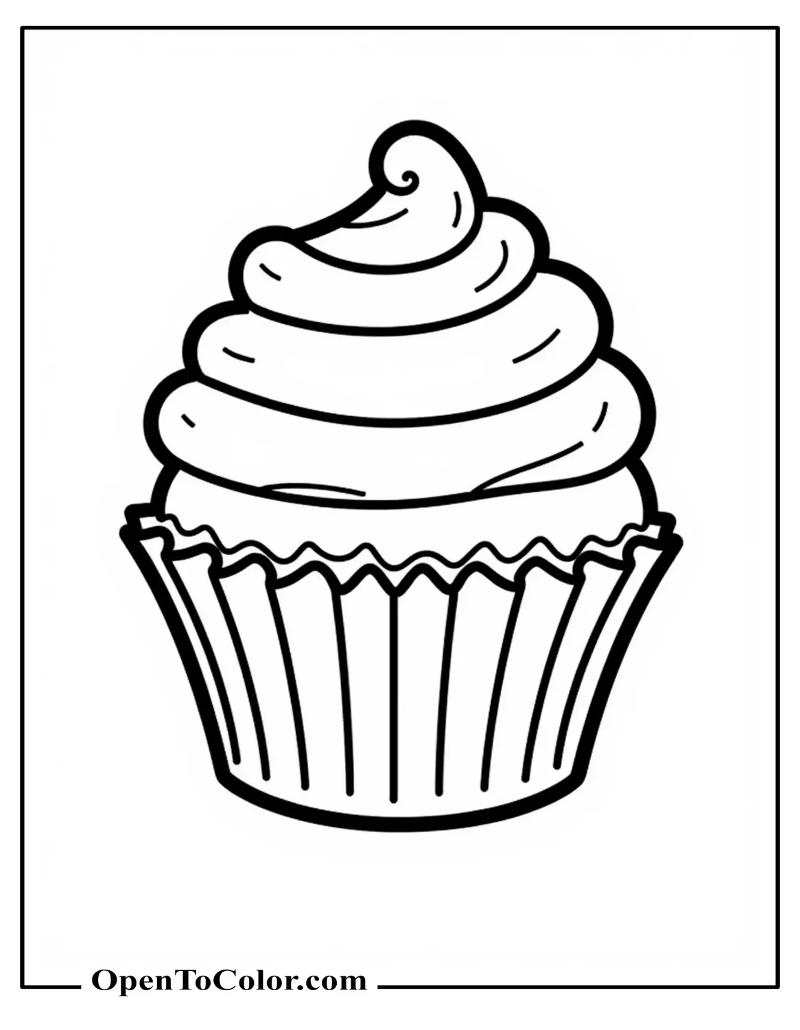 Realistic Cupcake Side Angle Ridged Wrapper Detailed Frosting Coloring Page PDF