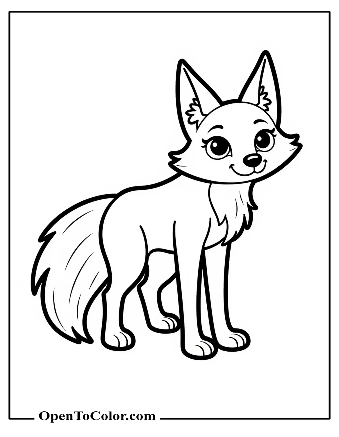 Detailed Fox Coloring Page Printable Standing Alert With Fluffy Tail