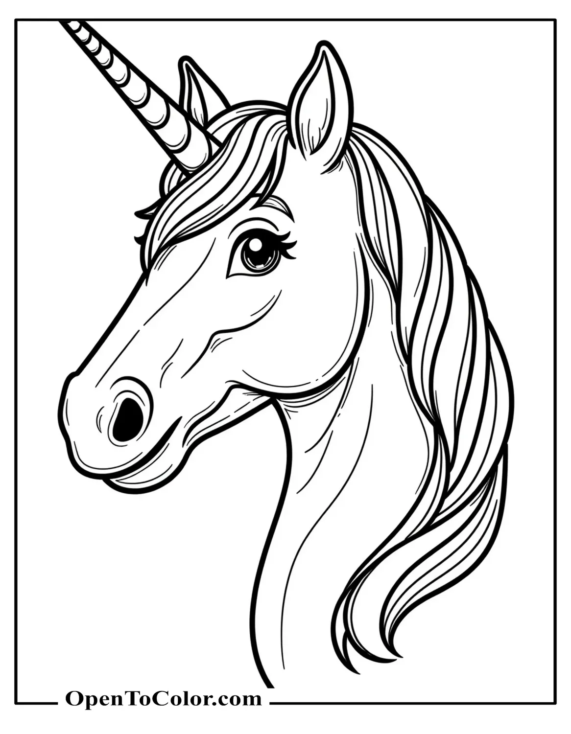 Printable Realistic Unicorn Coloring Page With Sharp Features