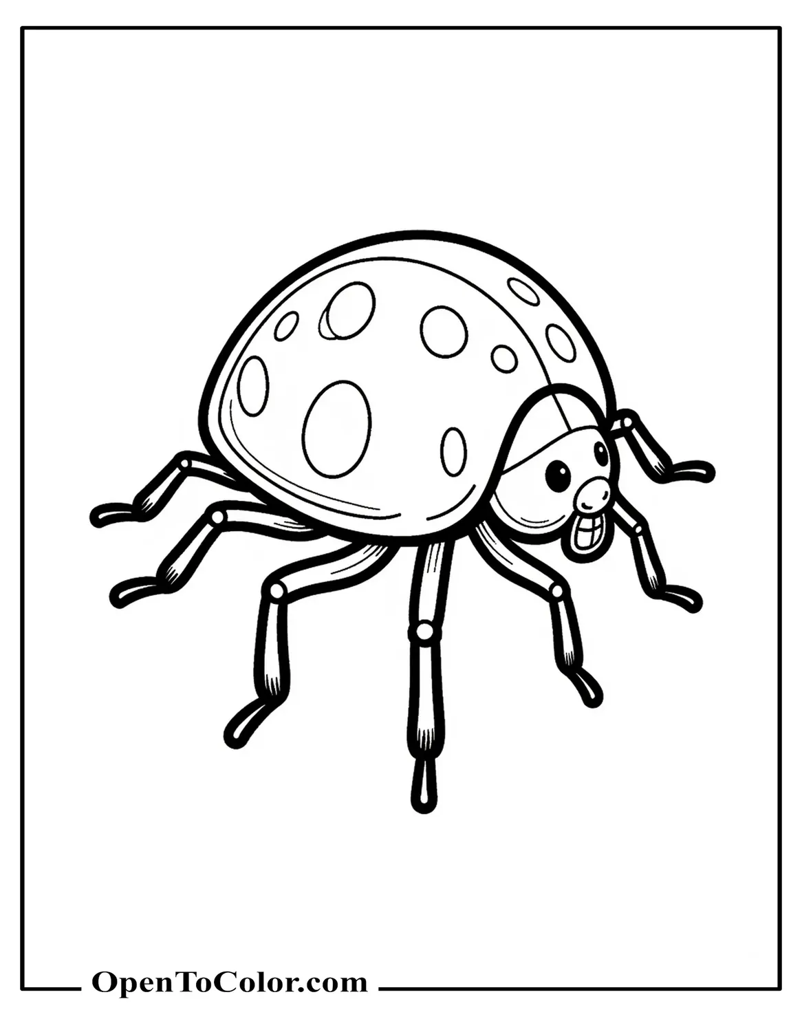 Free Coloring Sheet of Realistic Ladybug Showing Segmented Legs and Head Detail