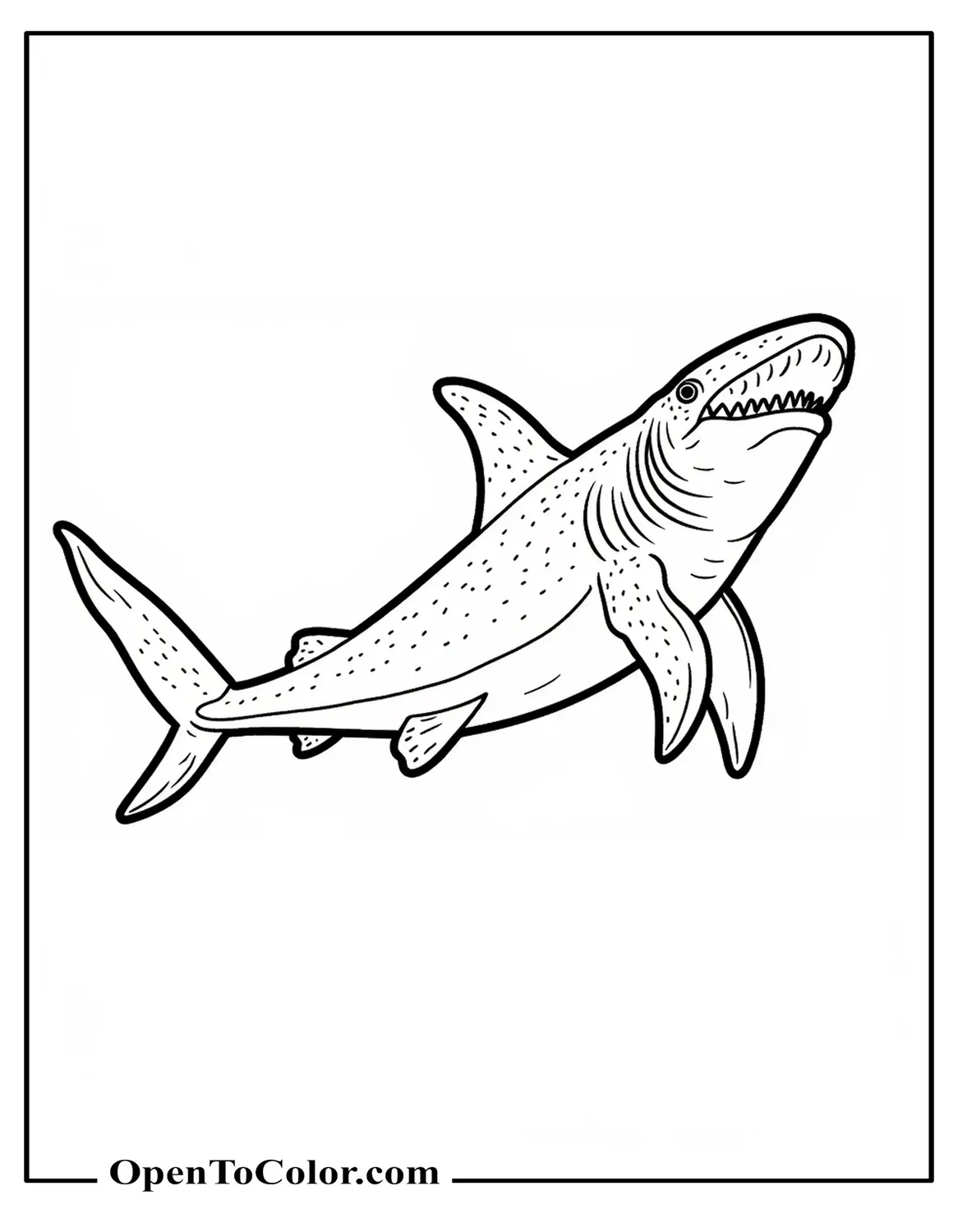 Printable Realistic Megalodon Side View Coloring Page With Scarred Skin