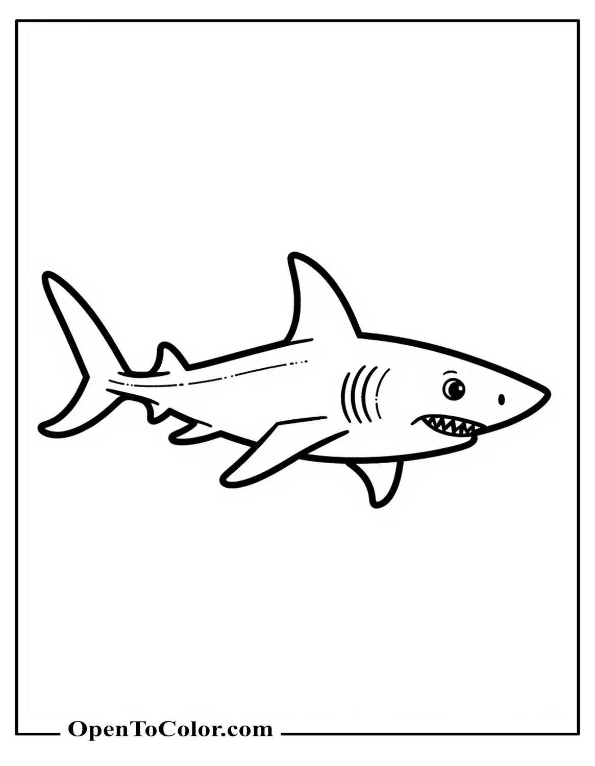 Free Realistic Shark Side Profile Coloring Page Showing Fins and Gills