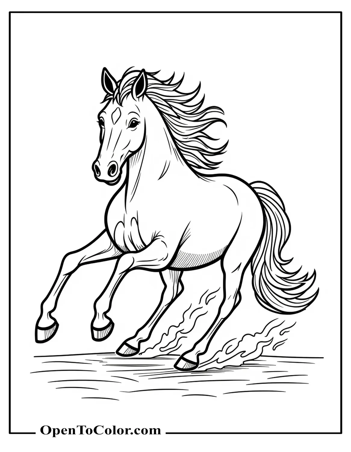 Printable Coloring Sheet of a Realistic Wild Mustang Galloping Through Desert Dust