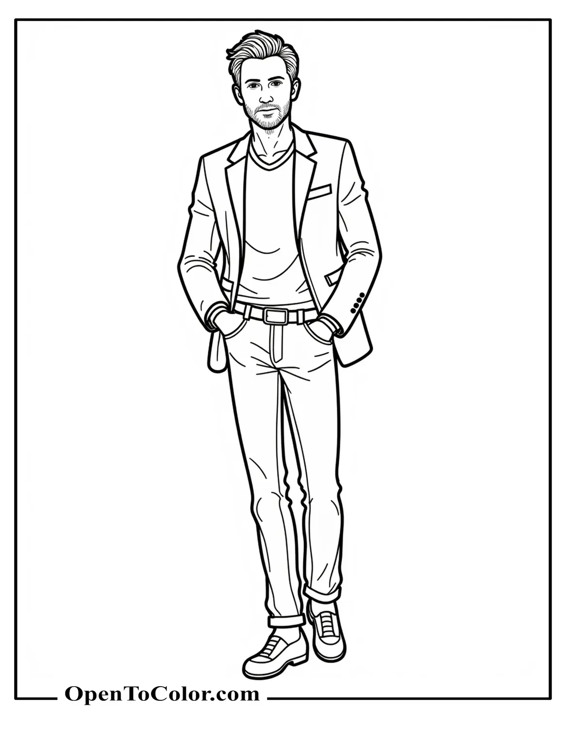 Free Coloring Page of Realistic Ryan Gosling Face Posing as Ken from Barbie Movie