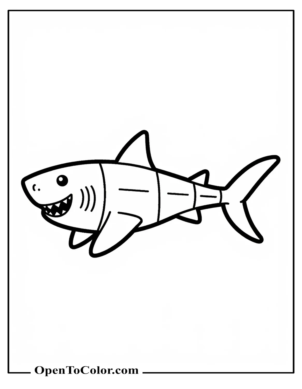Simple Shark Divided Into Sections for Free Coloring Page