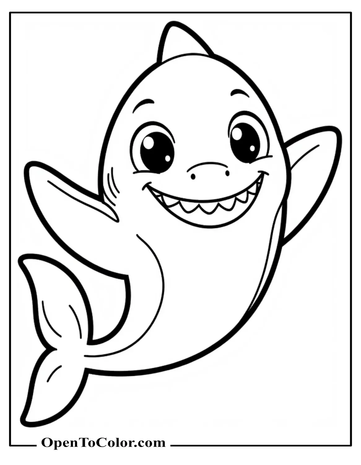 Free Coloring Sheet of a Friendly Smiling Shark Waving Fin