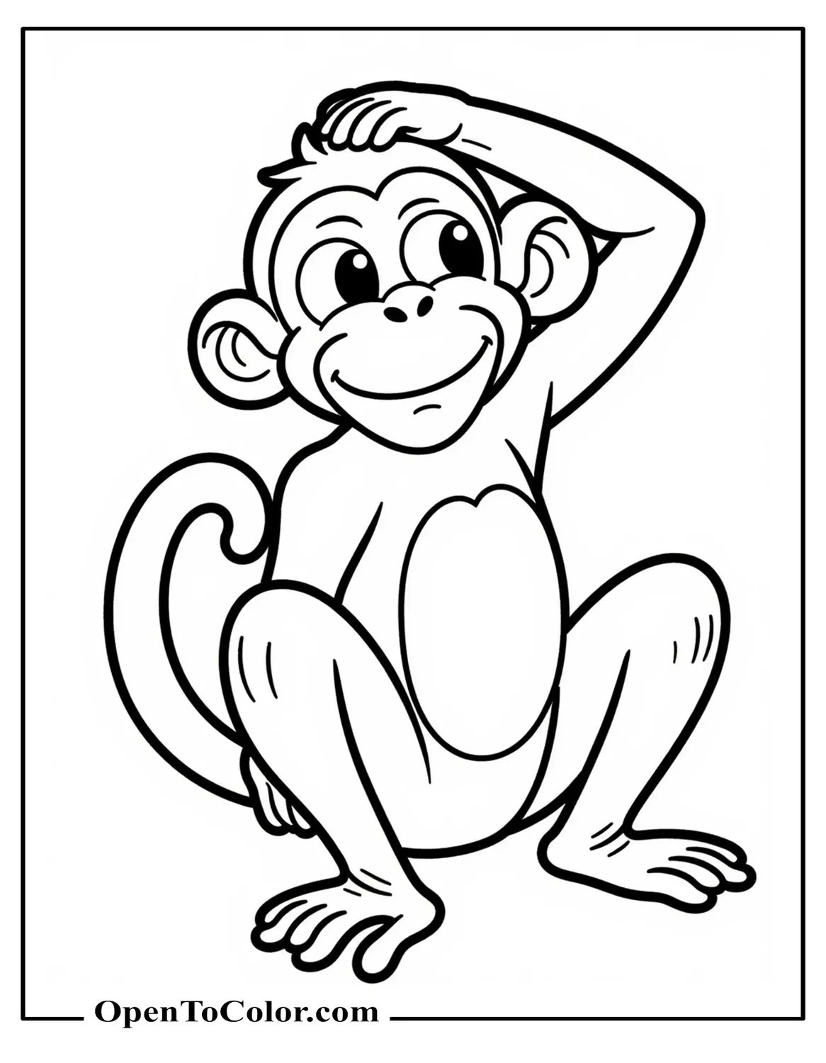 Free Coloring Sheet of Silly Monkey Scratching Head Looking Confused