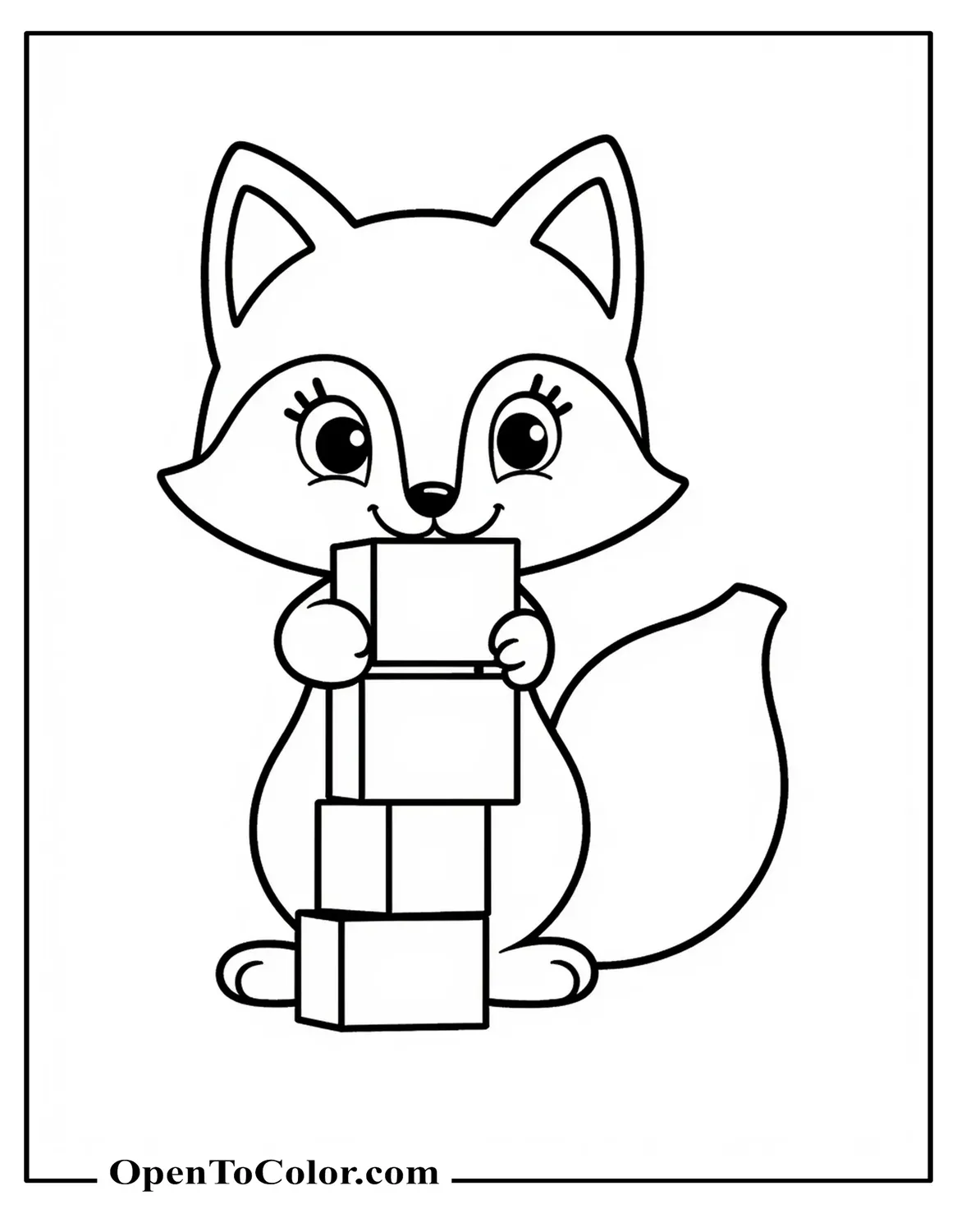 Printable Coloring Sheet of Simple Preschool Fox Stacking Toy Blocks