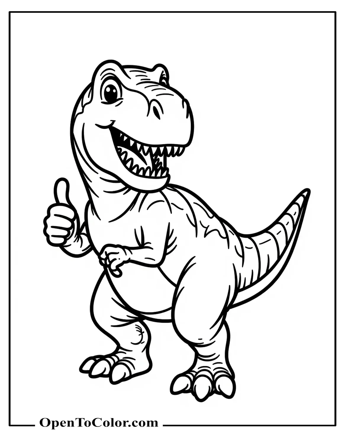 Smiling Tyrannosaurus Rex Giving Thumbs-Up Coloring Sheet PDF