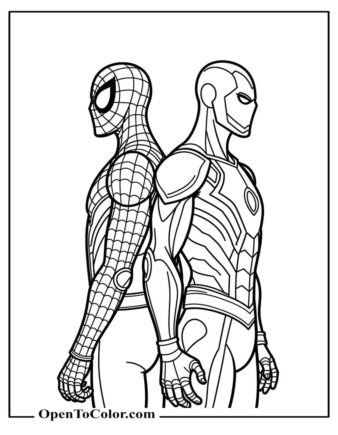 Spiderman and Ironman Back to Back Coloring Page Printable