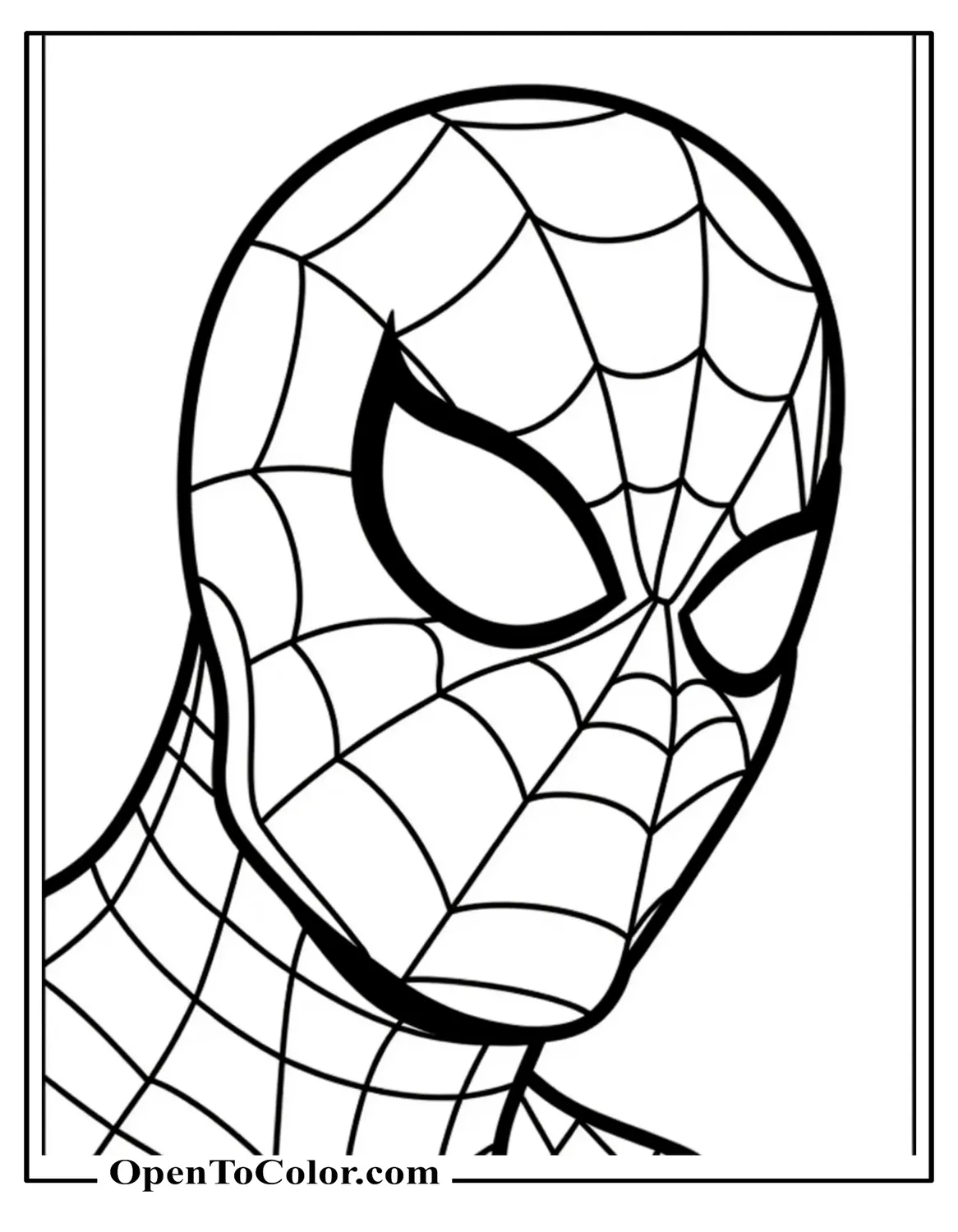 Close Up Of A Realistic Proportional Spiderman'S Mask Coloring Page Printable