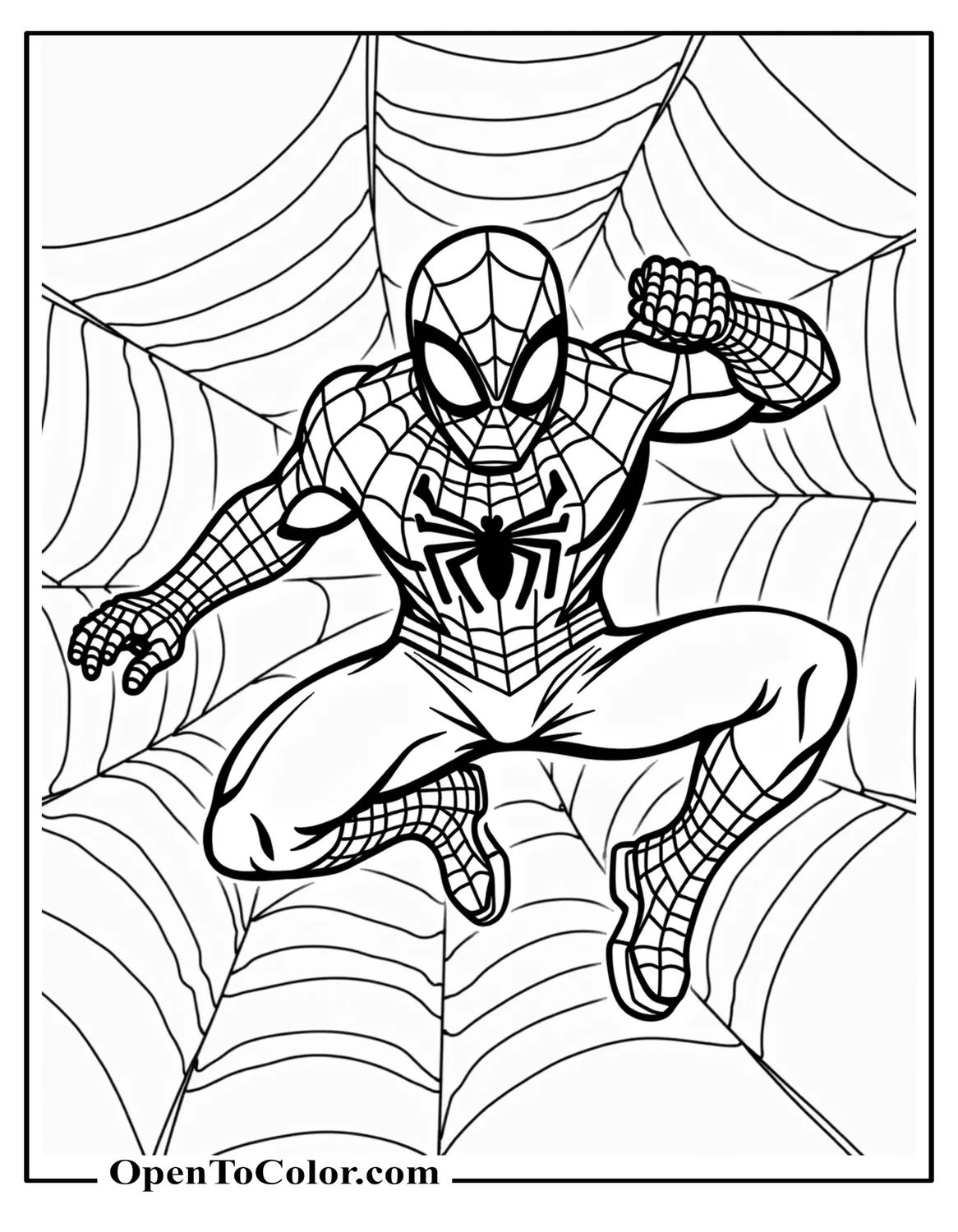 Free Spiderman Jumps Up From His Own Web Coloring Sheet