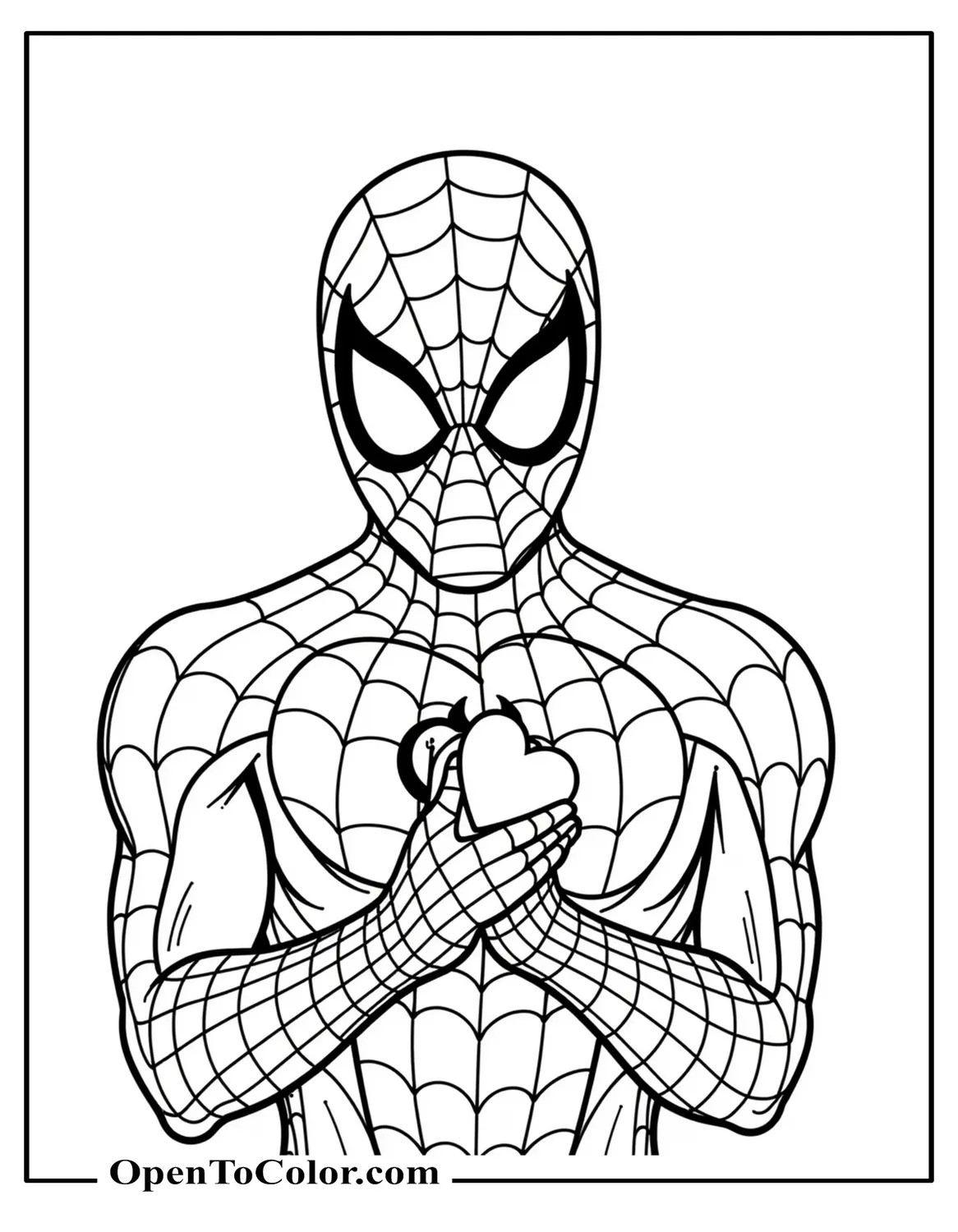 Spiderman Holding Heart Shaped Card Coloring Page PDF