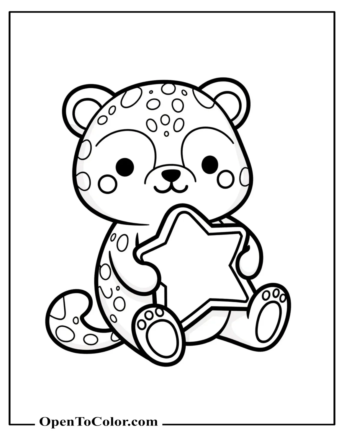 Free Coloring Sheet of Squishmallow Jaguar Holding a Tiny Star Pillow