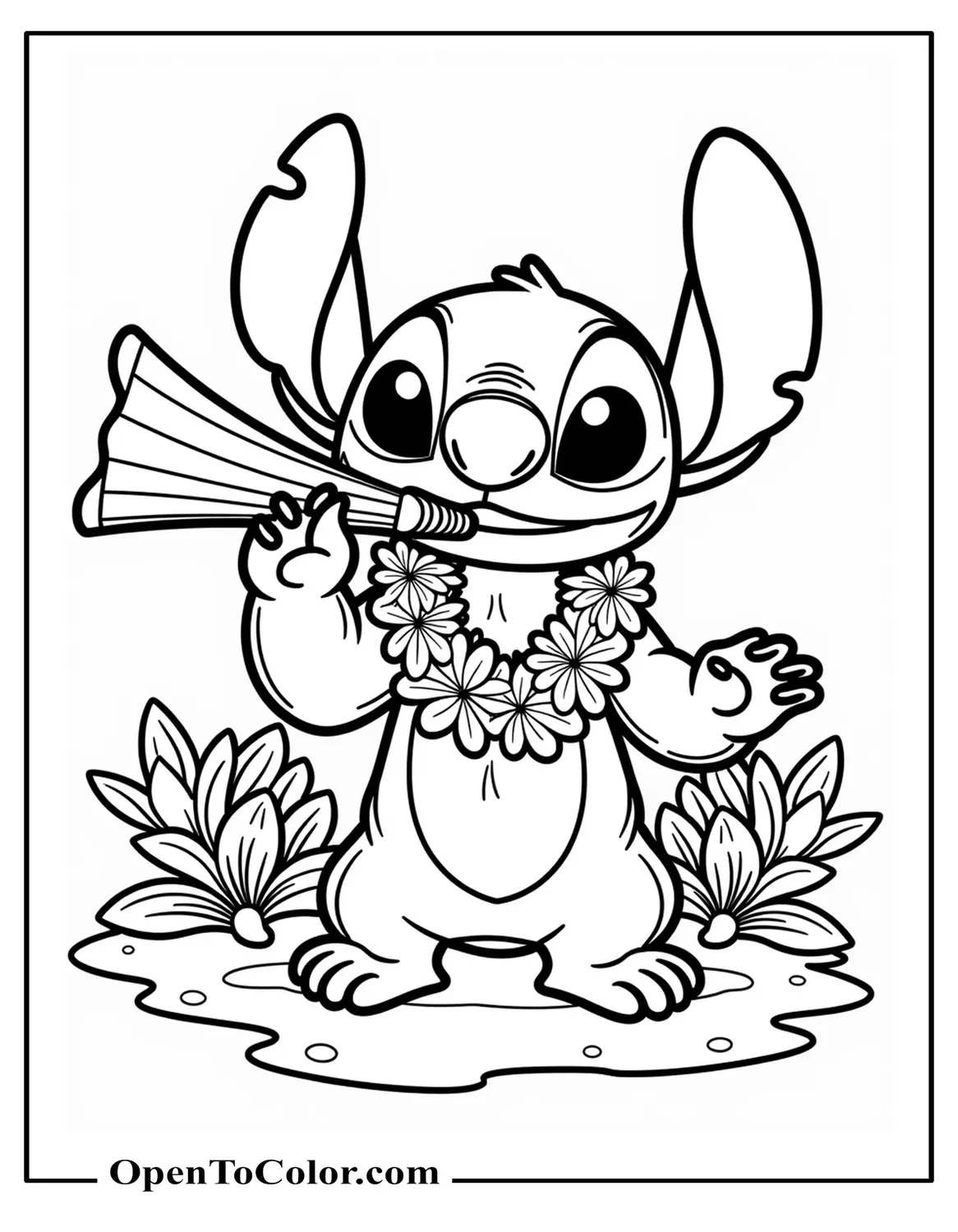 Stitch Blowing Out Candles On Birthday Cake Coloring Page Printable