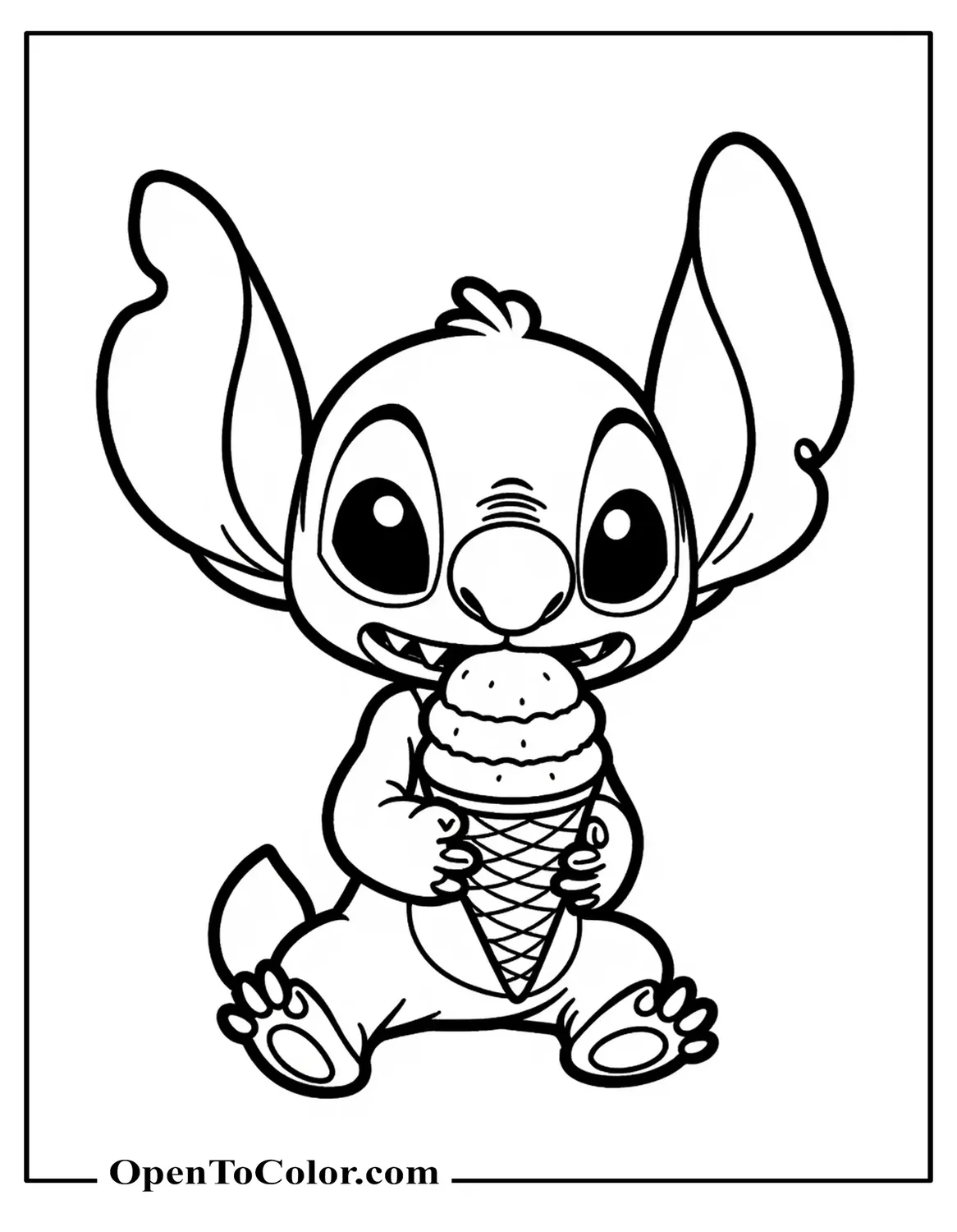 Free Coloring Sheet: Stitch Licking Triple-Scoop Ice Cream Cone