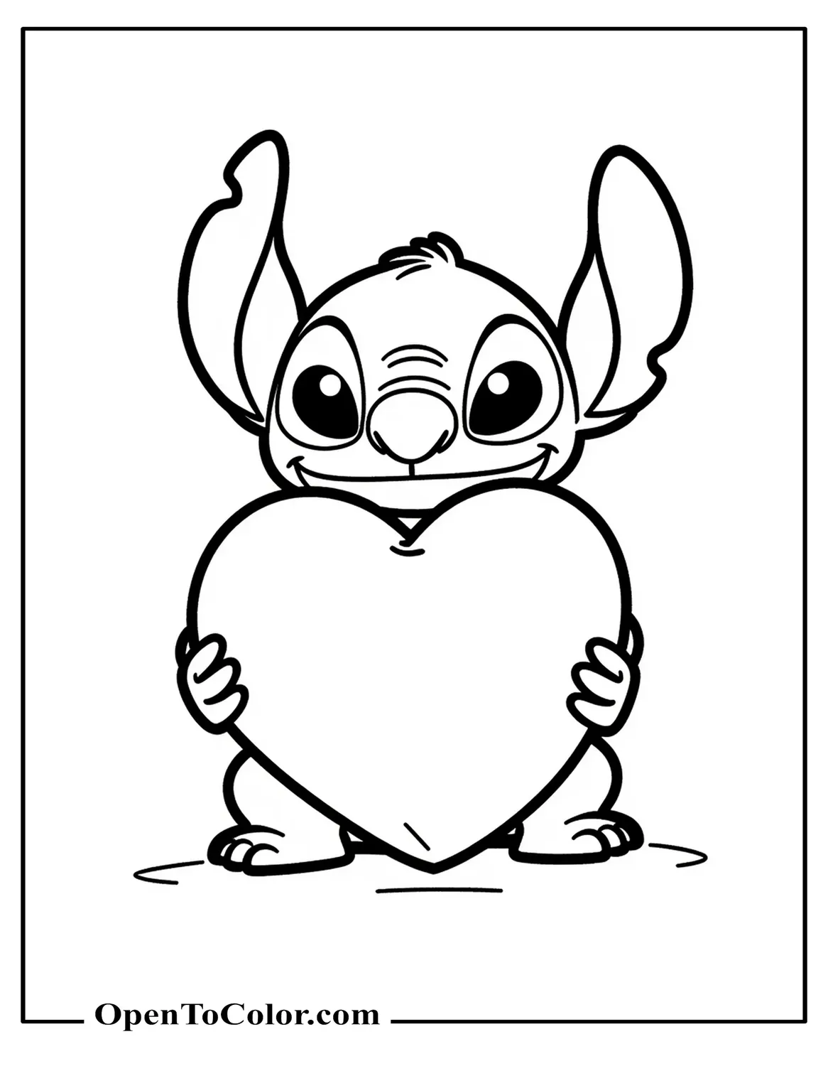 Stitch Hugging Oversized Heart to Chest Coloring Sheet PDF