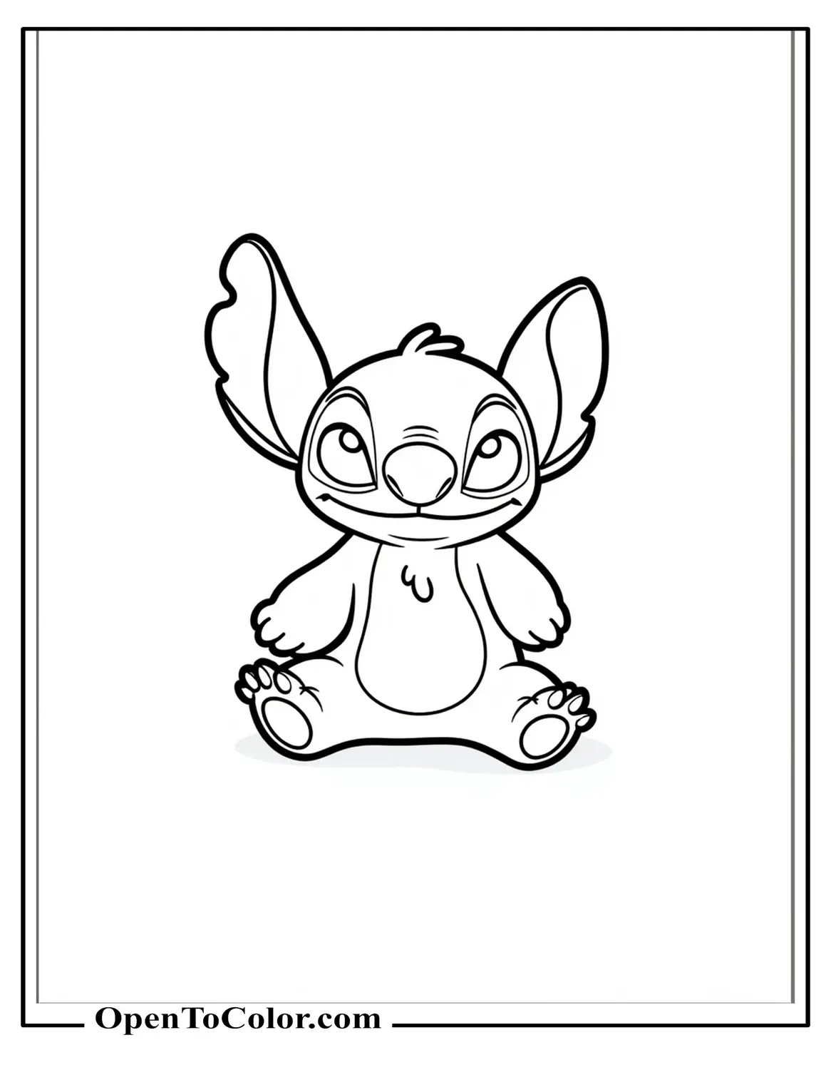 Plush Squishmallow-Style Stitch Sitting Upright Coloring Page PDF