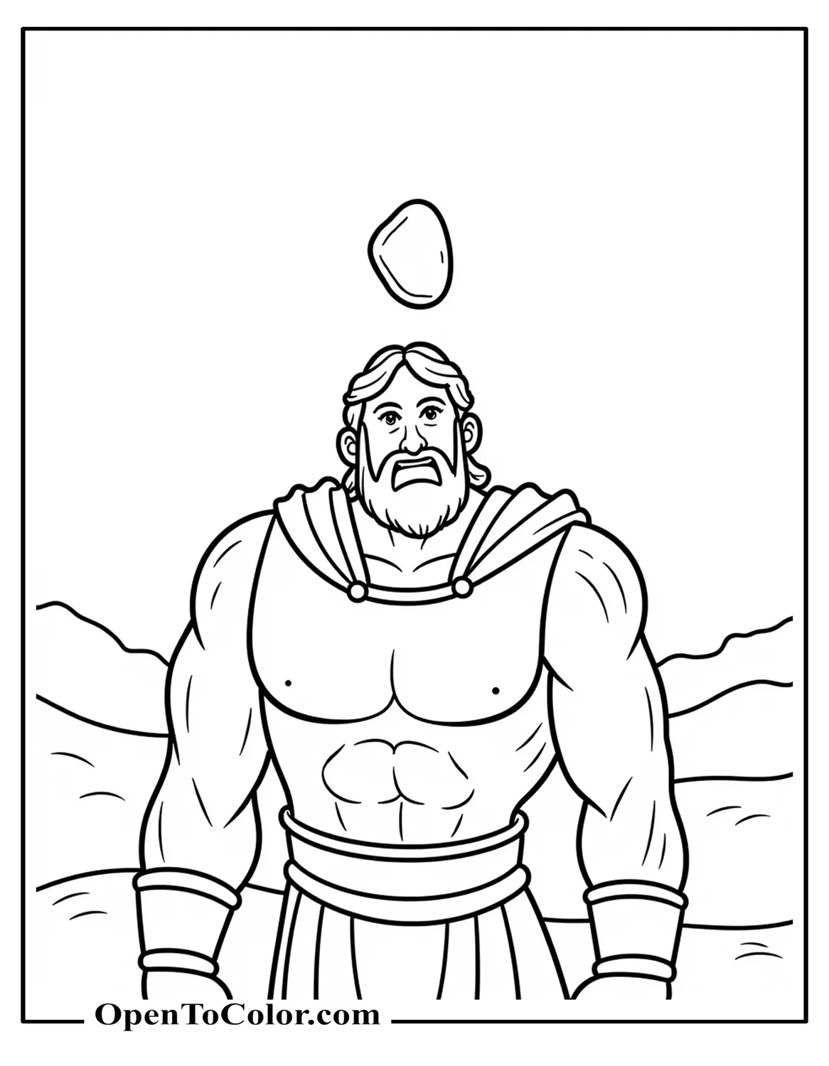 Stone Falling From Above Onto The Big Goliath's Forehead Coloring Page PDF