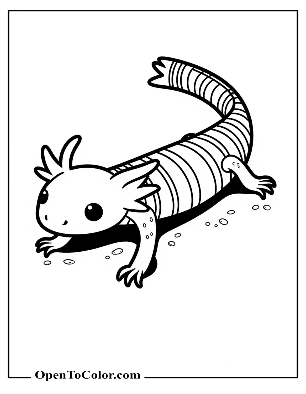 Striped Axolotl Coloring Sheet PDF With Bold Horizontal Body Stripes