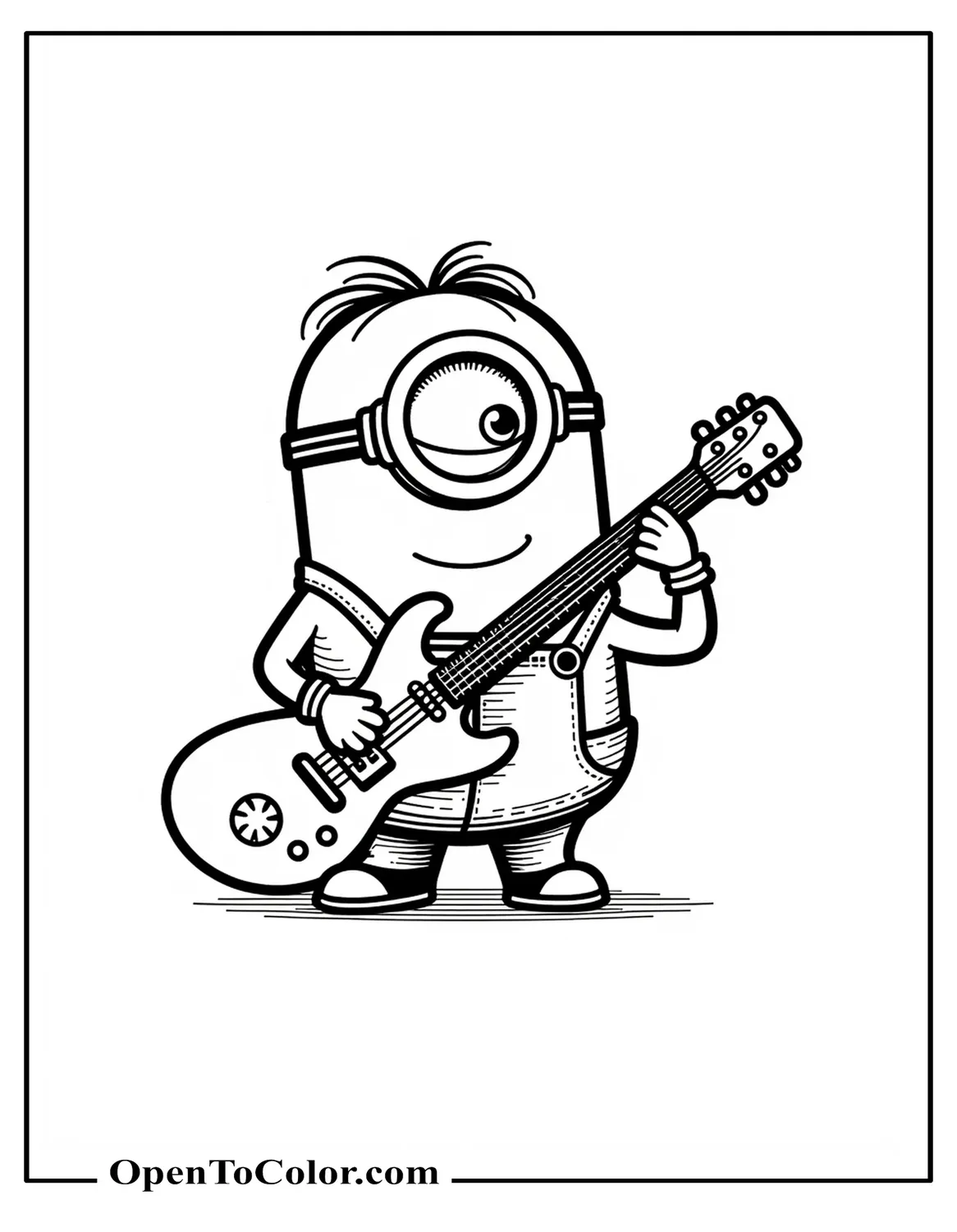 Stuart—One-Eyed Minion—Playing Electric Guitar While Winking Coloring Sheet PDF