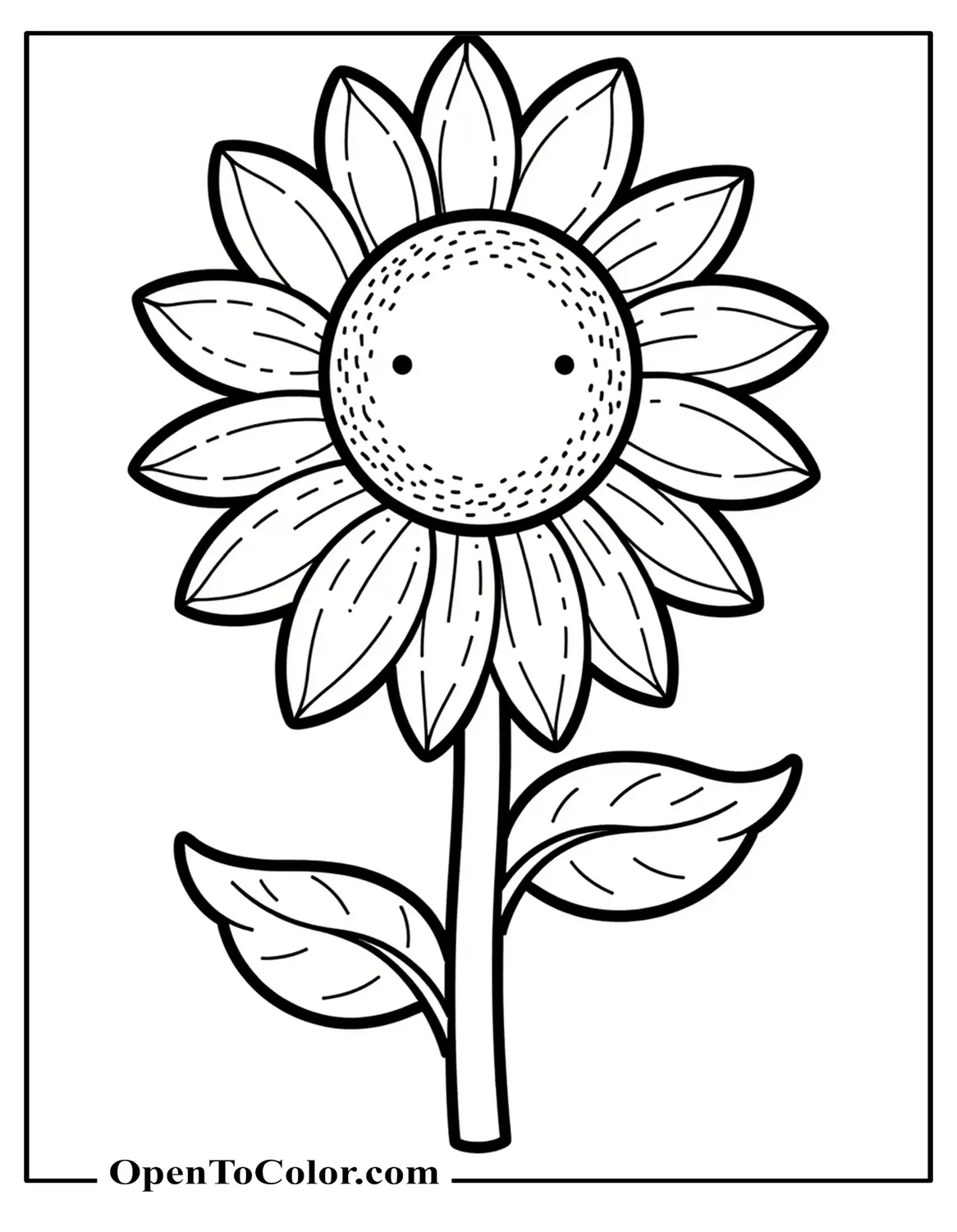 Free Sunflower Coloring Sheet With Large Round Center And Radiating Petals