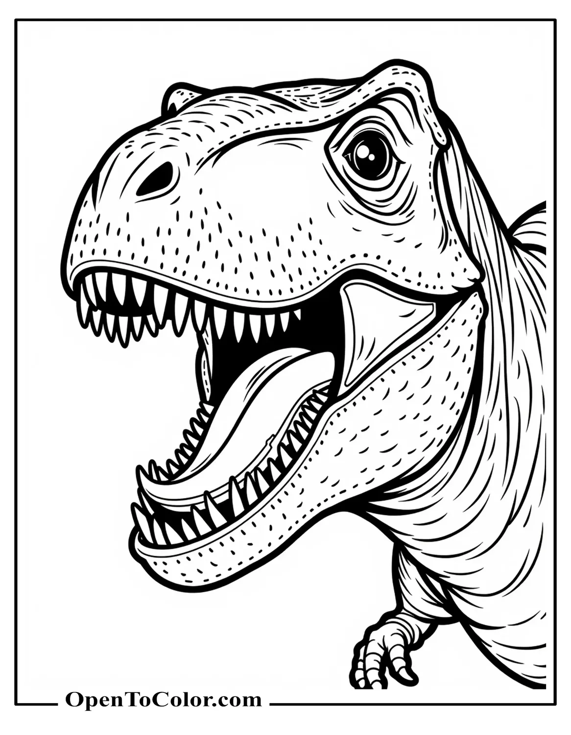 Close-Up View of T-Rex Teeth Free Coloring Page
