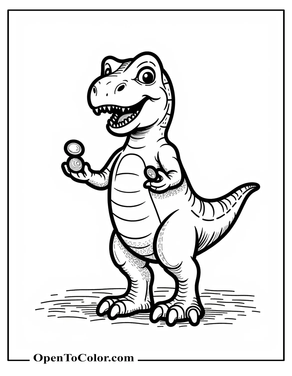 Free T-Rex with Tiny Arms Juggling Stones Coloring Page