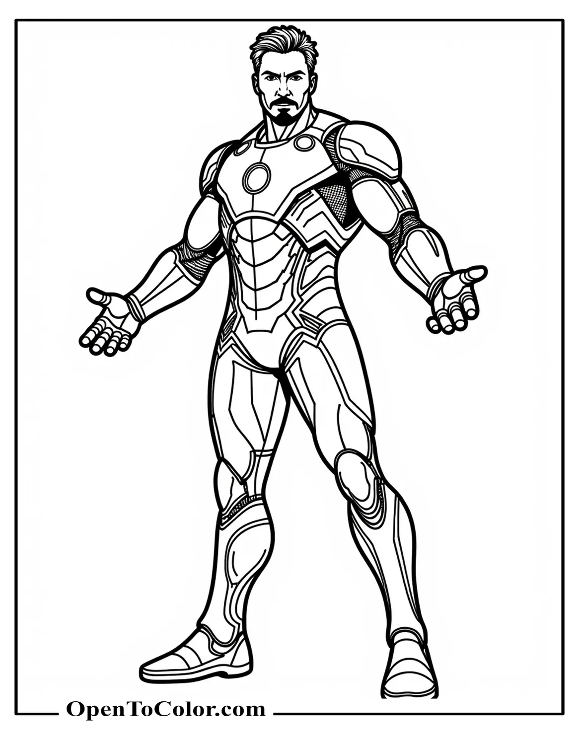 Tony Stark Mid Nano-Suit-Up, No Helmet, Printable Coloring Sheet