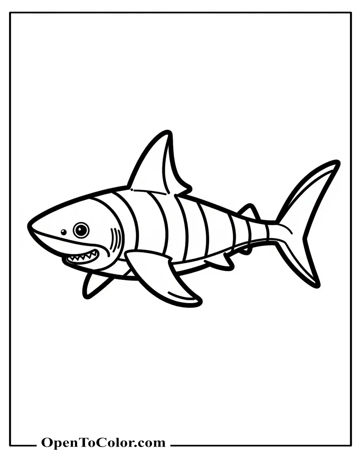 Free Coloring Page of Shark with Three Bold Stripe Zones from Head to Tail
