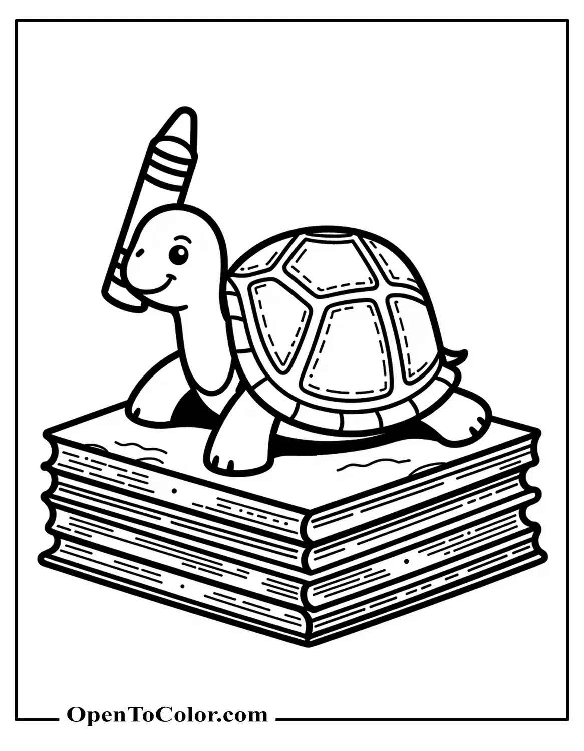 Stack of Free Coloring-Book Pages with Cover Turtle Holding a Crayon Coloring Page