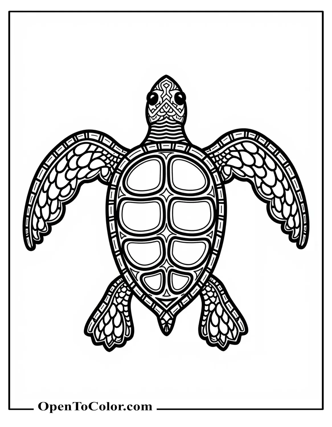 Intricate Mandala Coloring Sheet Formed Entirely by Interlocking Turtle Shells, Printable