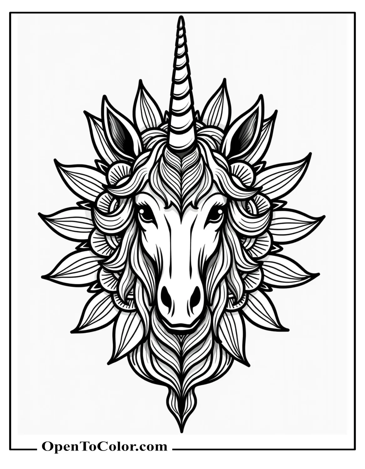 Free Coloring Sheet of a Unicorn With Clear Geometric Patterns All Over It