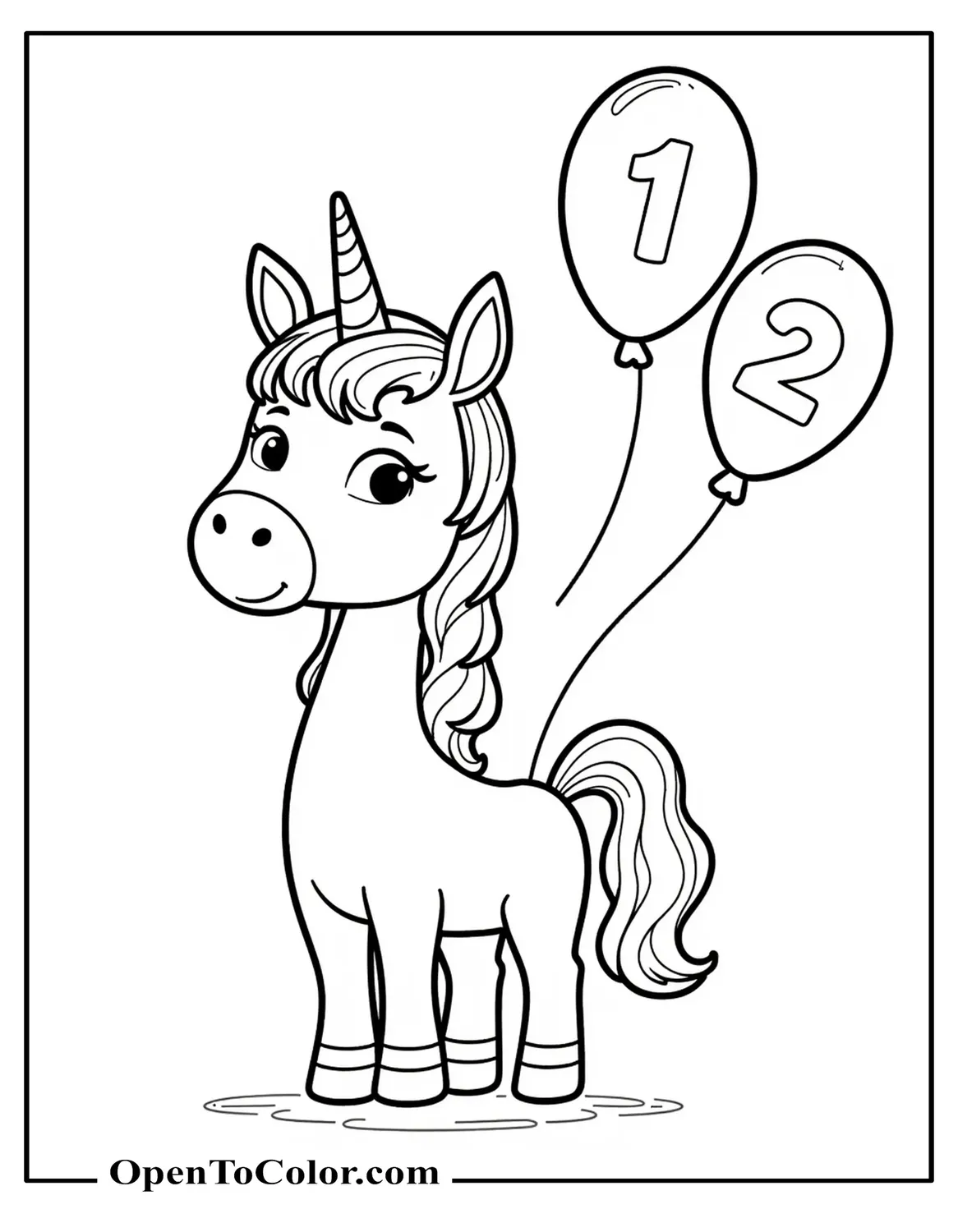 Free Coloring Page of Unicorn with Toy Blocks and Stars Around