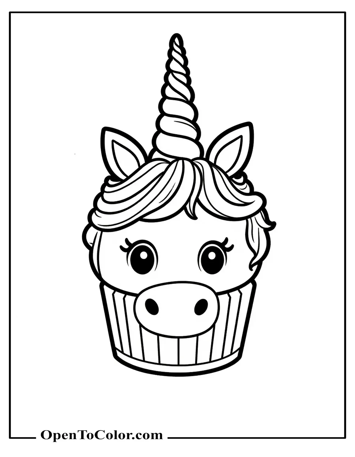 Unicorn Cupcake Coloring Sheet PDF