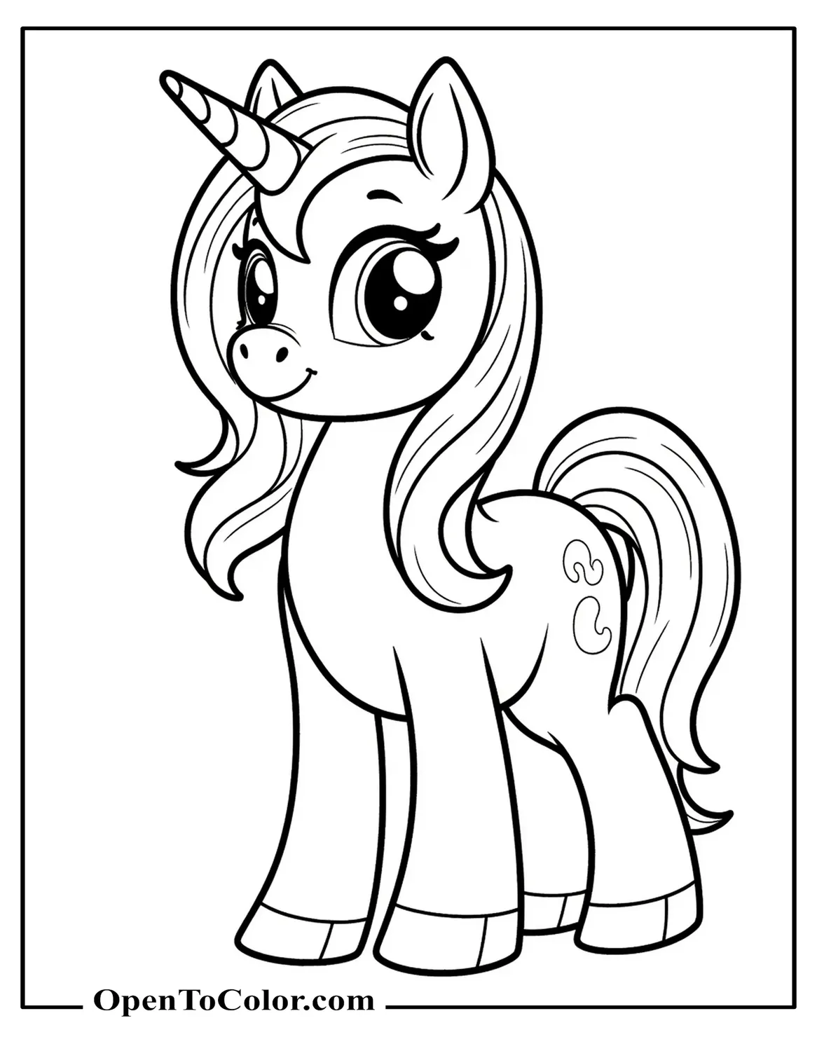 Unicorn with Big Eyes Styled Like My Little Pony Coloring Sheet PDF