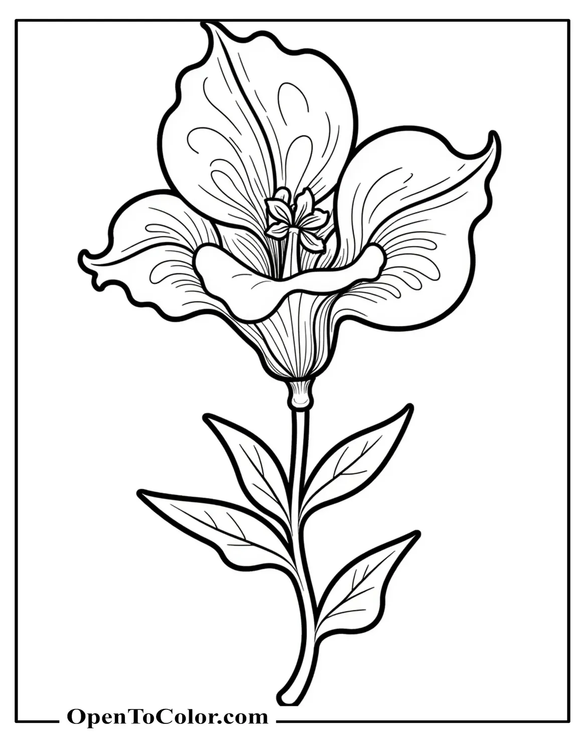 Unusual fantasy flower coloring sheet with spiraled petals and unique shapes, printable.