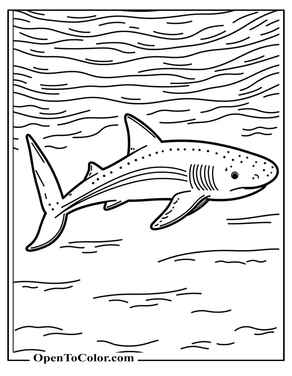 Printable Whale Shark Coloring Sheet Gliding Near Gentle Wave Lines