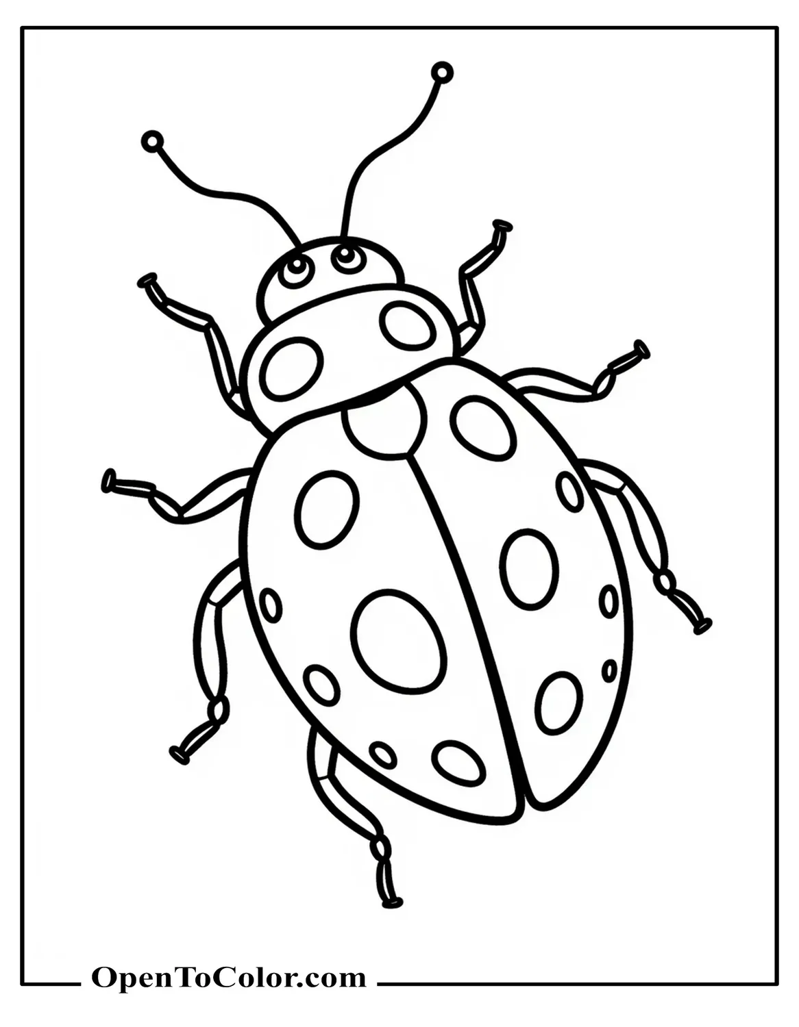 Male ladybug coloring sheet PDF with prominent antennae and round spots