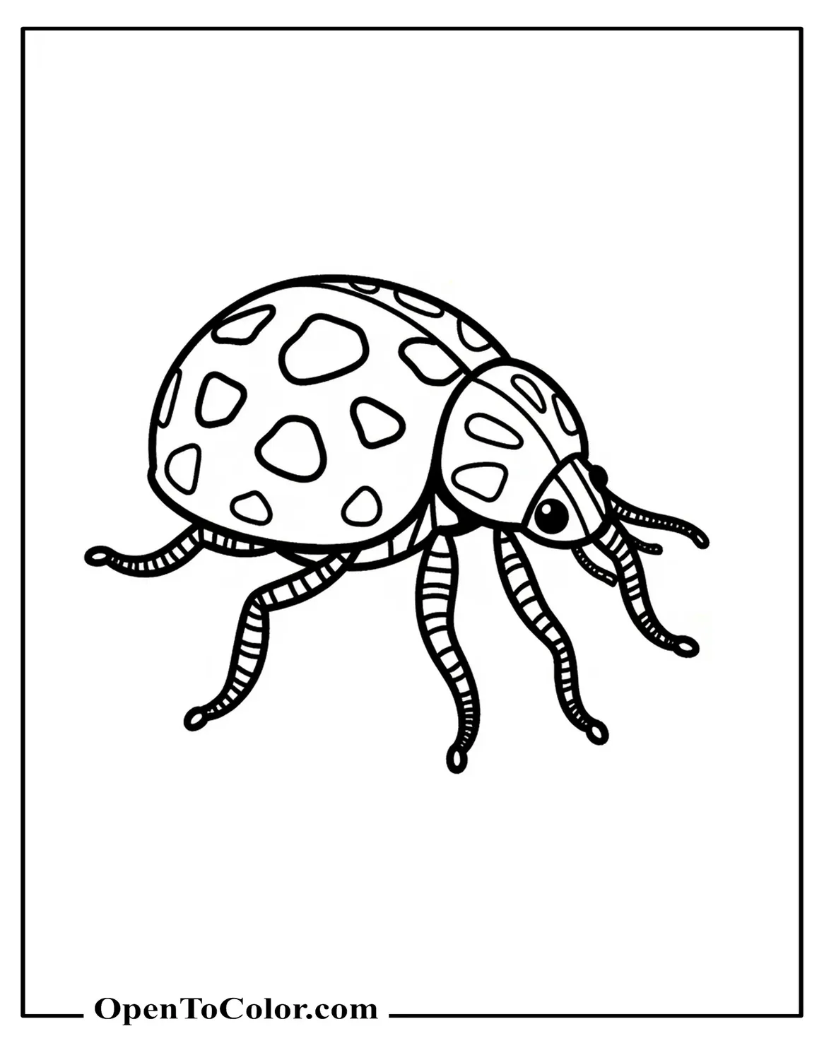 Printable Coloring Page of Poisonous Ladybug with Diamond Spots and Striped Legs