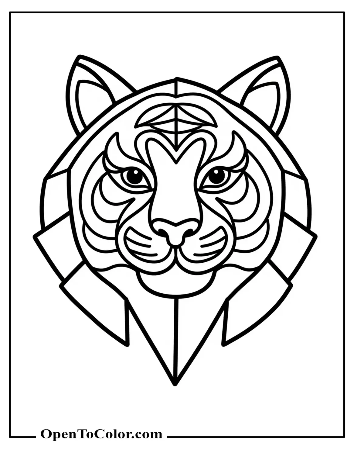 Free Coloring Sheet Featuring An Abstract Tiger Made Of Angular Geometric Shapes And Lines
