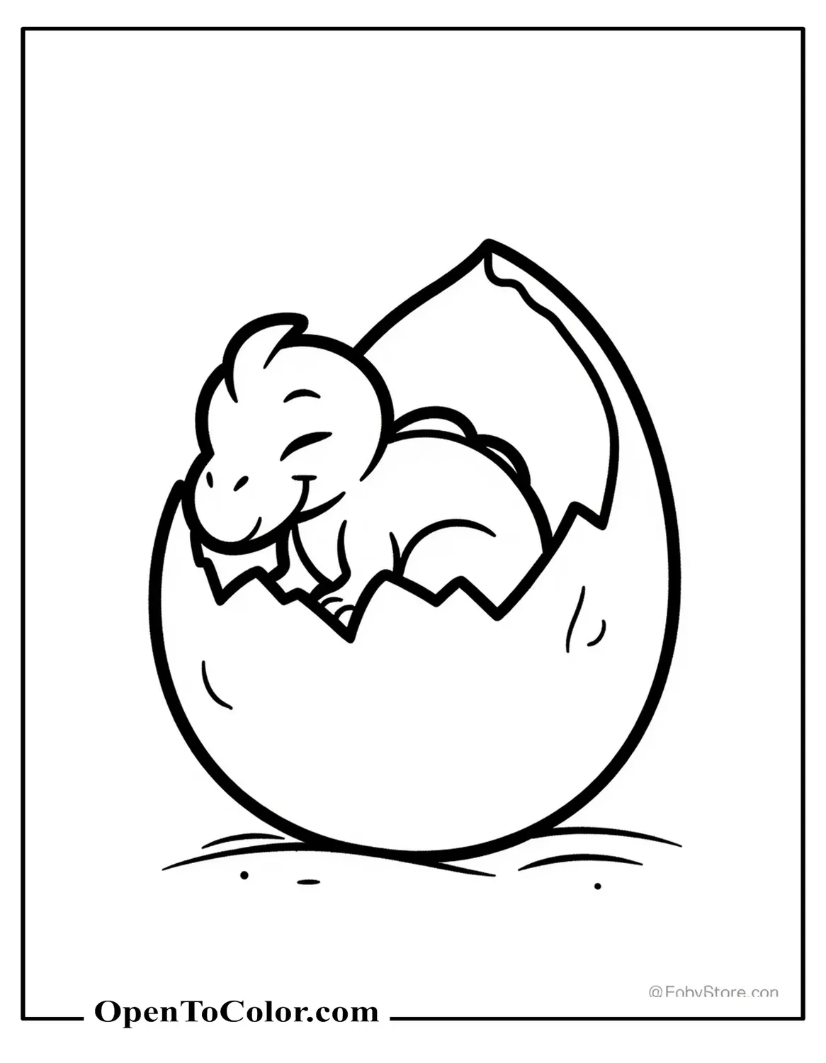 Free Coloring Page of Baby Raptor Sleeping Inside a Half Eggshell