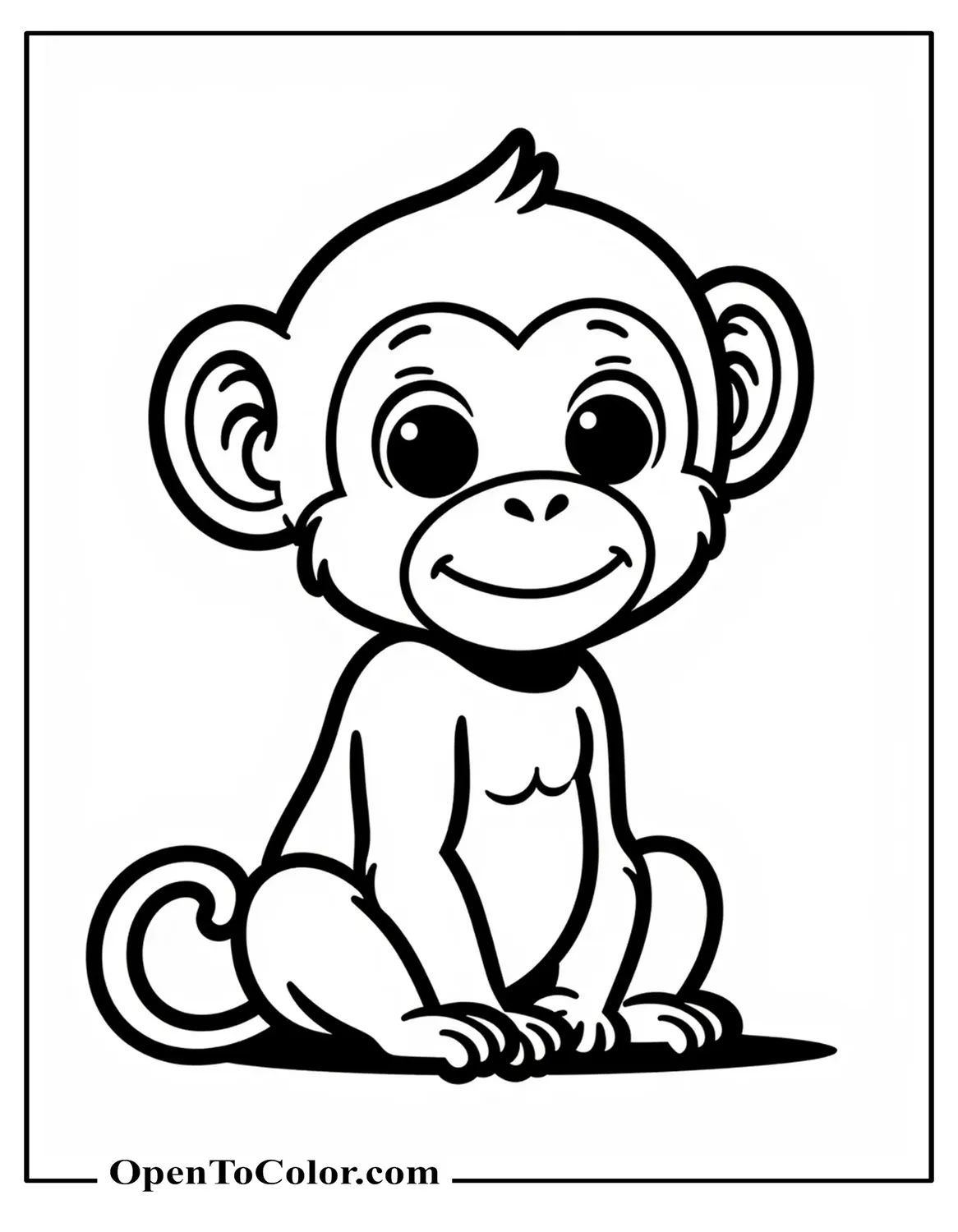 Free Funko Pop Style Baby Chimpanzee Coloring Sheet Sitting with Tiny Feet and Big Head