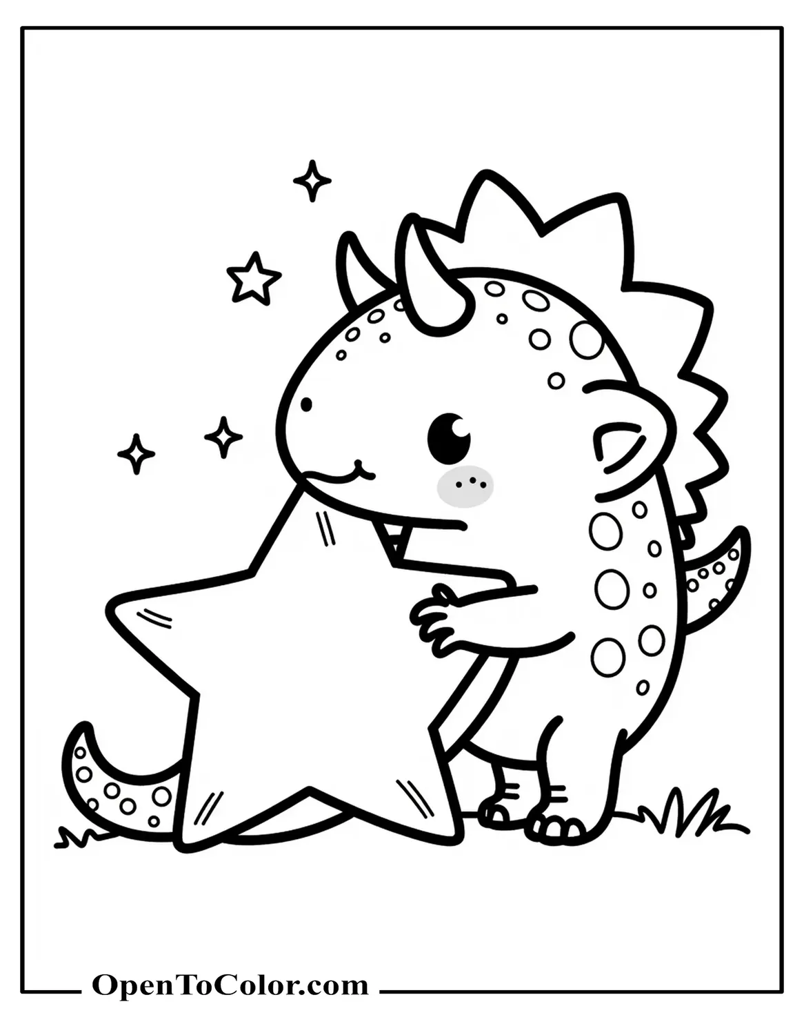 Chibi Ankylosaurus Hugging A Star Pillow With Sparkles Coloring Sheet PDF