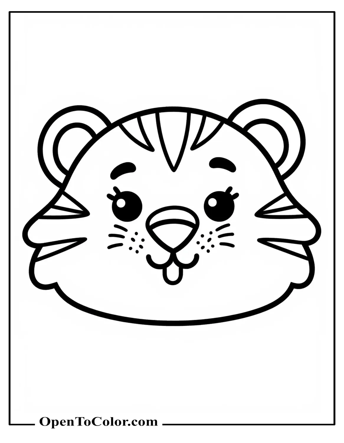 Cute Tiger Face With Chubby Cheeks And Small Tongue Tip Out Coloring Page Printable