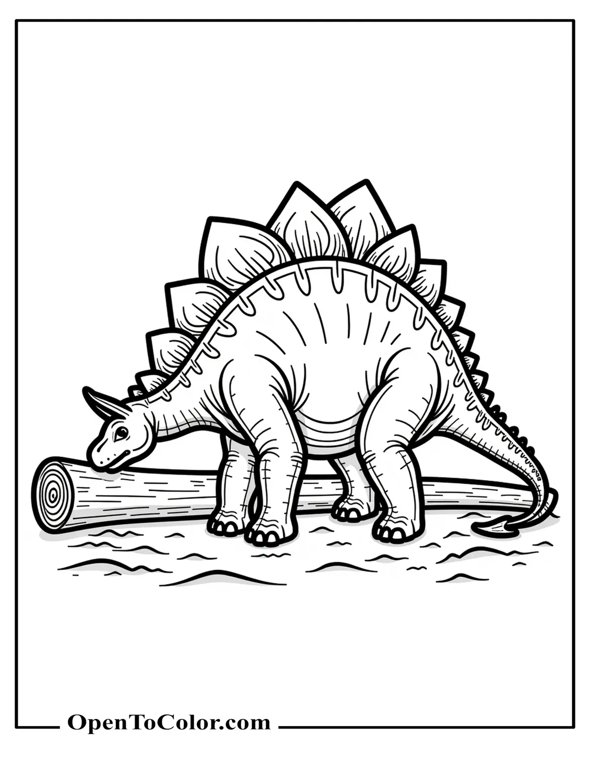 Stegosaurus Grazing Beside A Fallen Log Printable Coloring Sheet