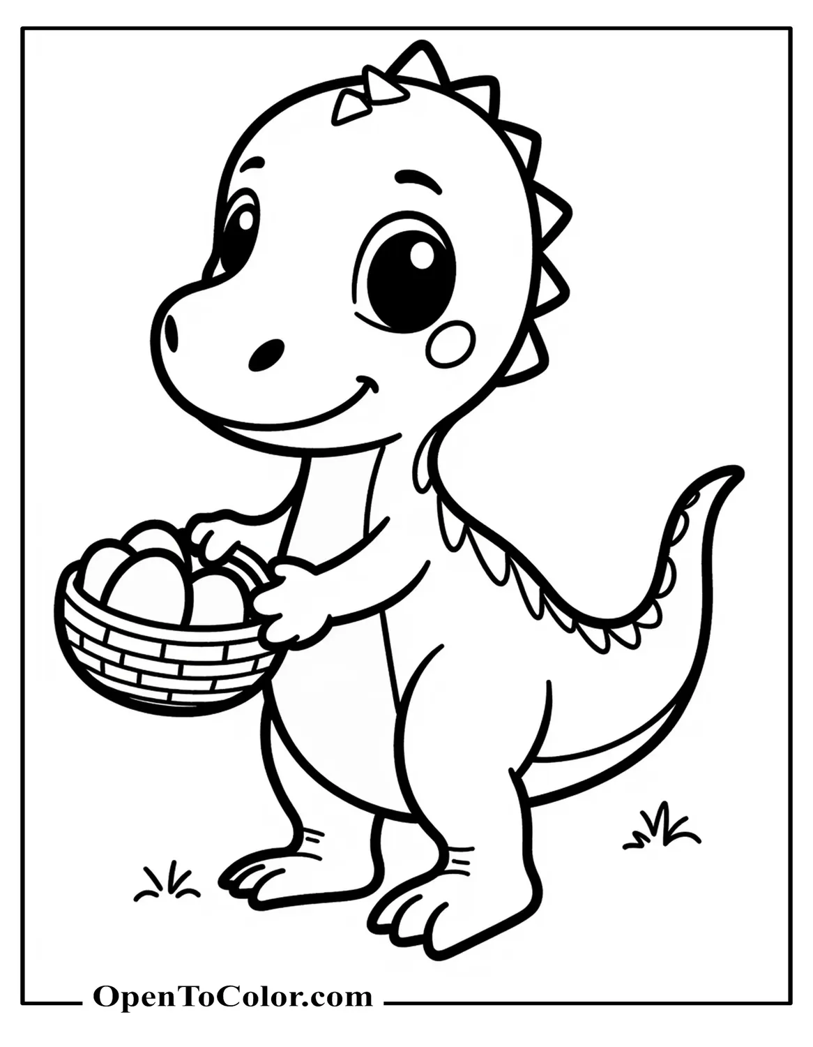 Free Dinosaur Coloring Sheet Carrying A Basket Of Eggs With One Egg Rolling